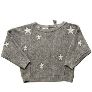 Light Gray Exposed Shoulder Cropped Sweater Stars Oversized Small Vintage Havana
